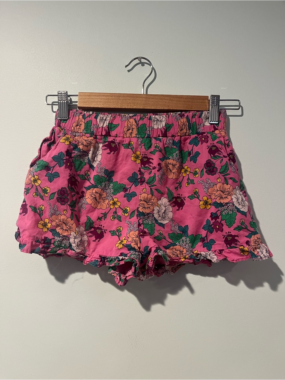 Janie and Jack Girls Bright Pink Floral Ruffle Shorts, Size 10